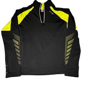 ASICS Quarter Zip Top Black Neon Yellow Reflective Athletic pullover Size S